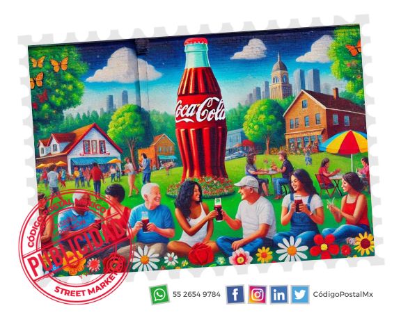 Imagen de ejemplo de street art con el tema de comunidades rurales de coca cola creada con ai