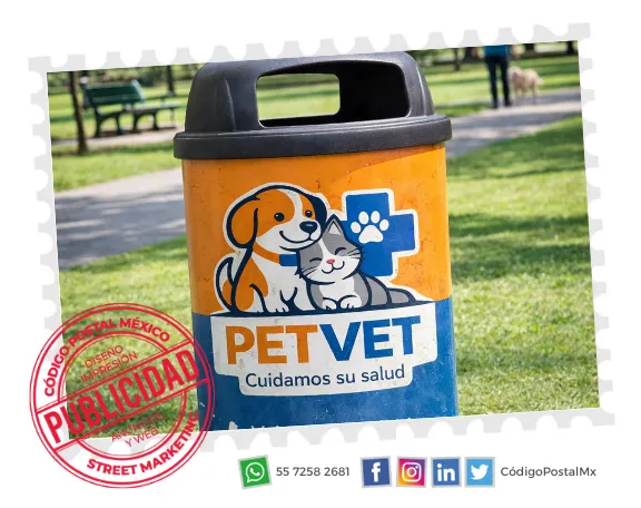 bote brandeado con logotipo veterinaria en parque